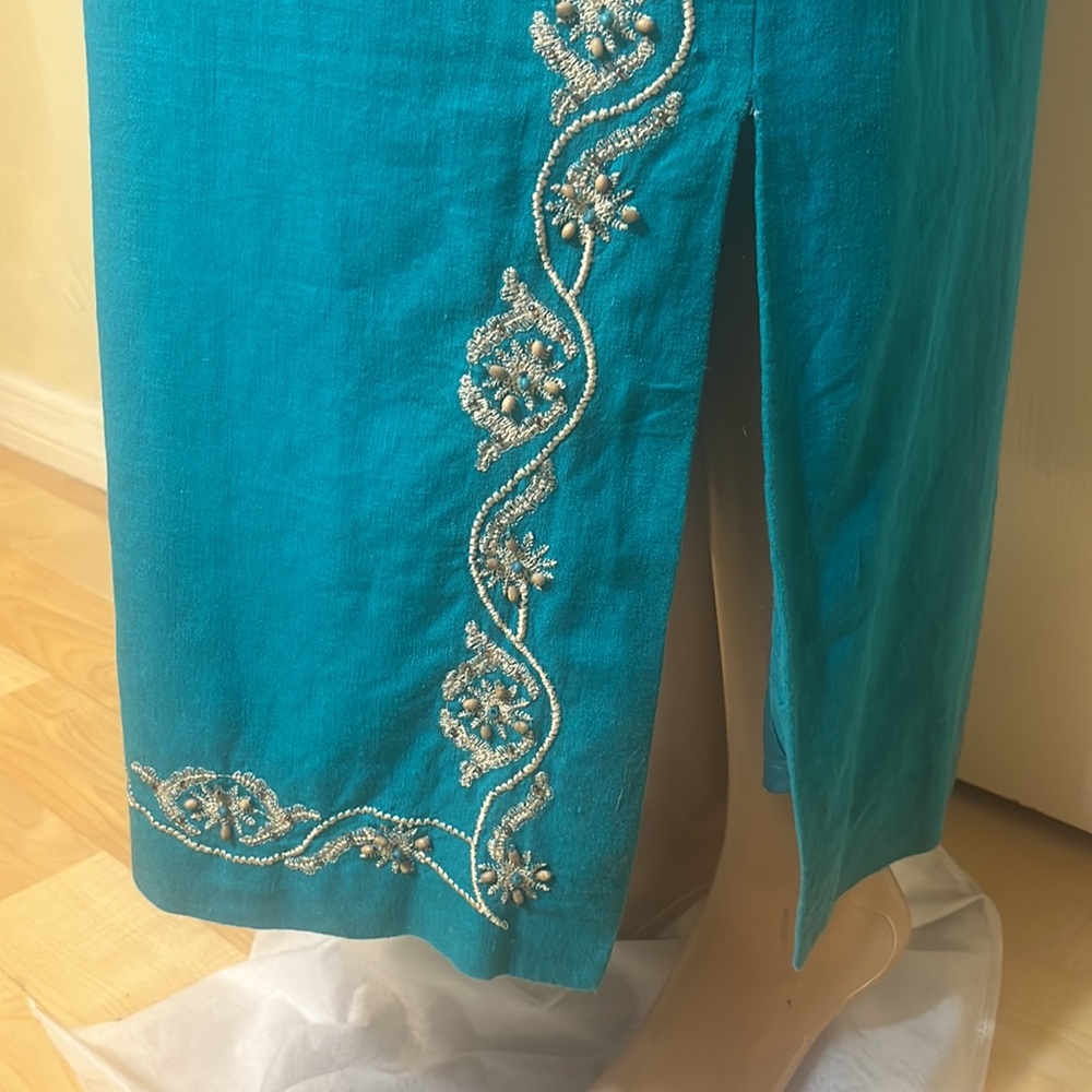 Sag Harbor  Linen Embroidered Teal Green Dress - Picture 4 of 8
